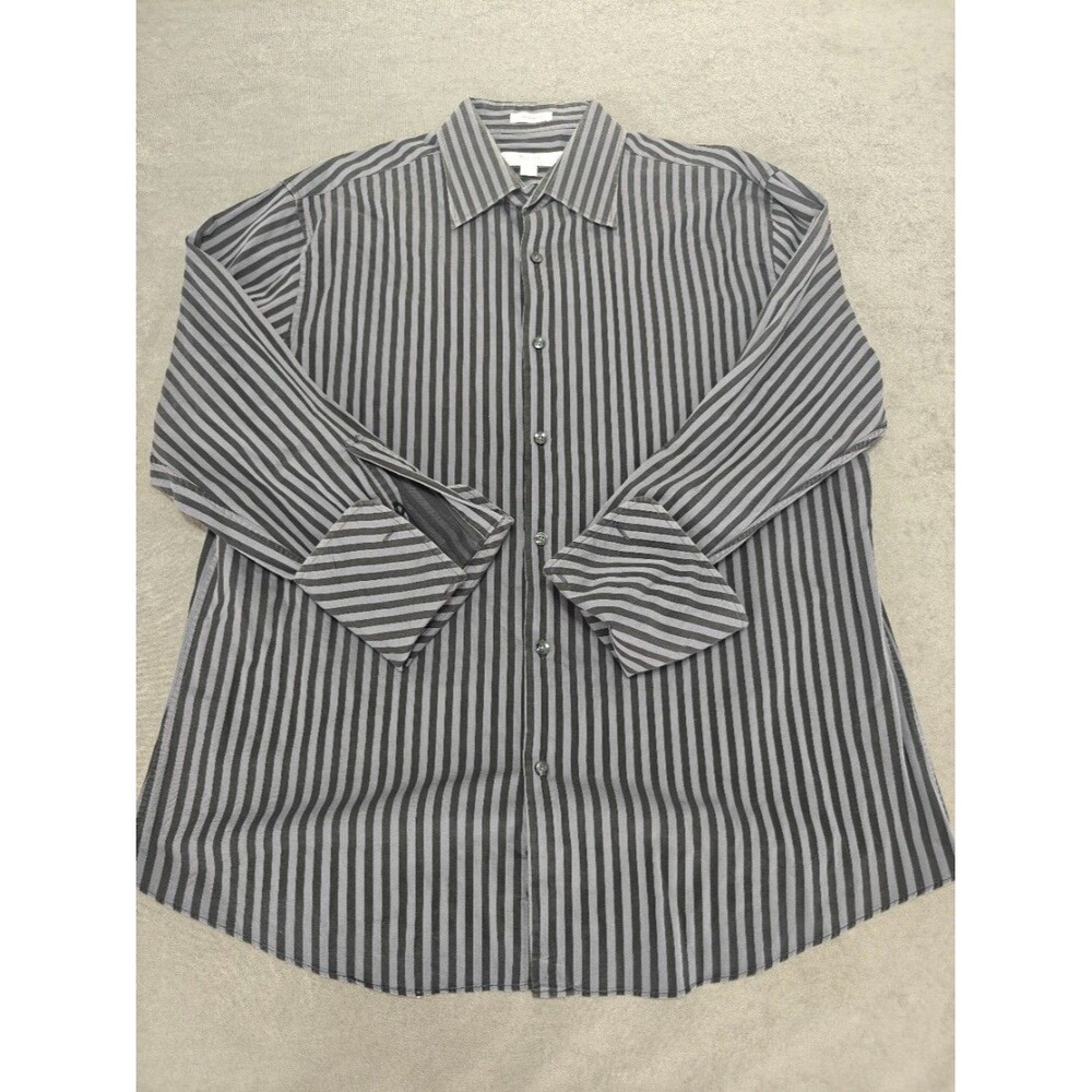 Perry Ellis Portfolio Men’s 17 32/33 Modern Fit Striped Dress Shirt Fold Cuffs